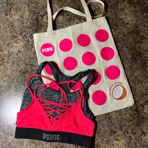 collection of 2 bras (PINK & VSX) size S, and one PINK bag